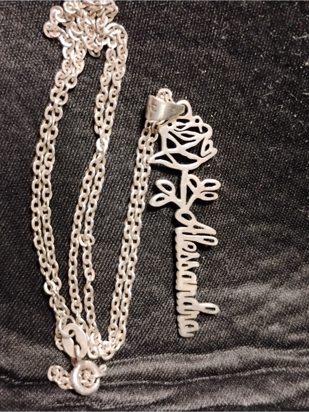 Personalized Silver Rose Name Necklace — Custom Script Pendant